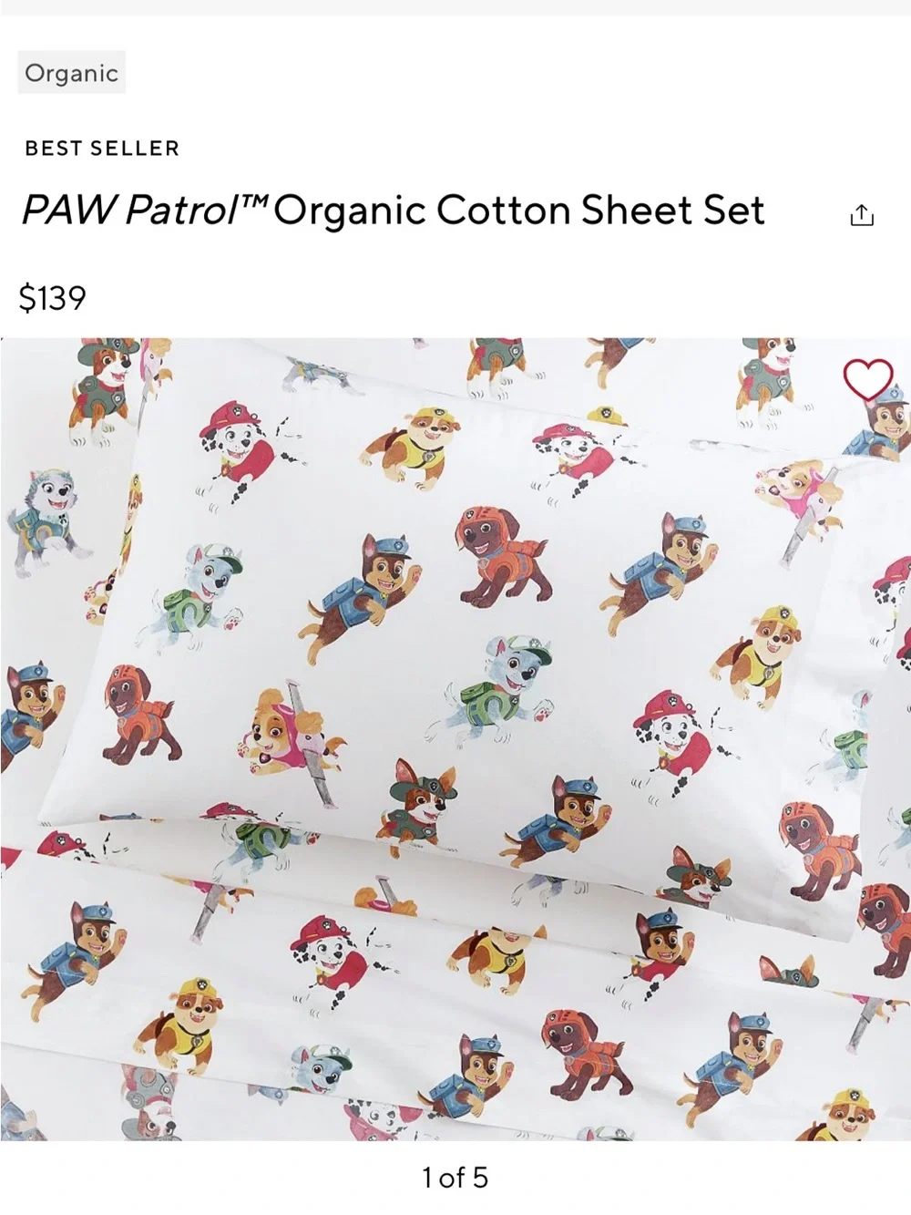 Pottery barn Kids Paw Patrol Organic Cotton Kids Sheet Set - full